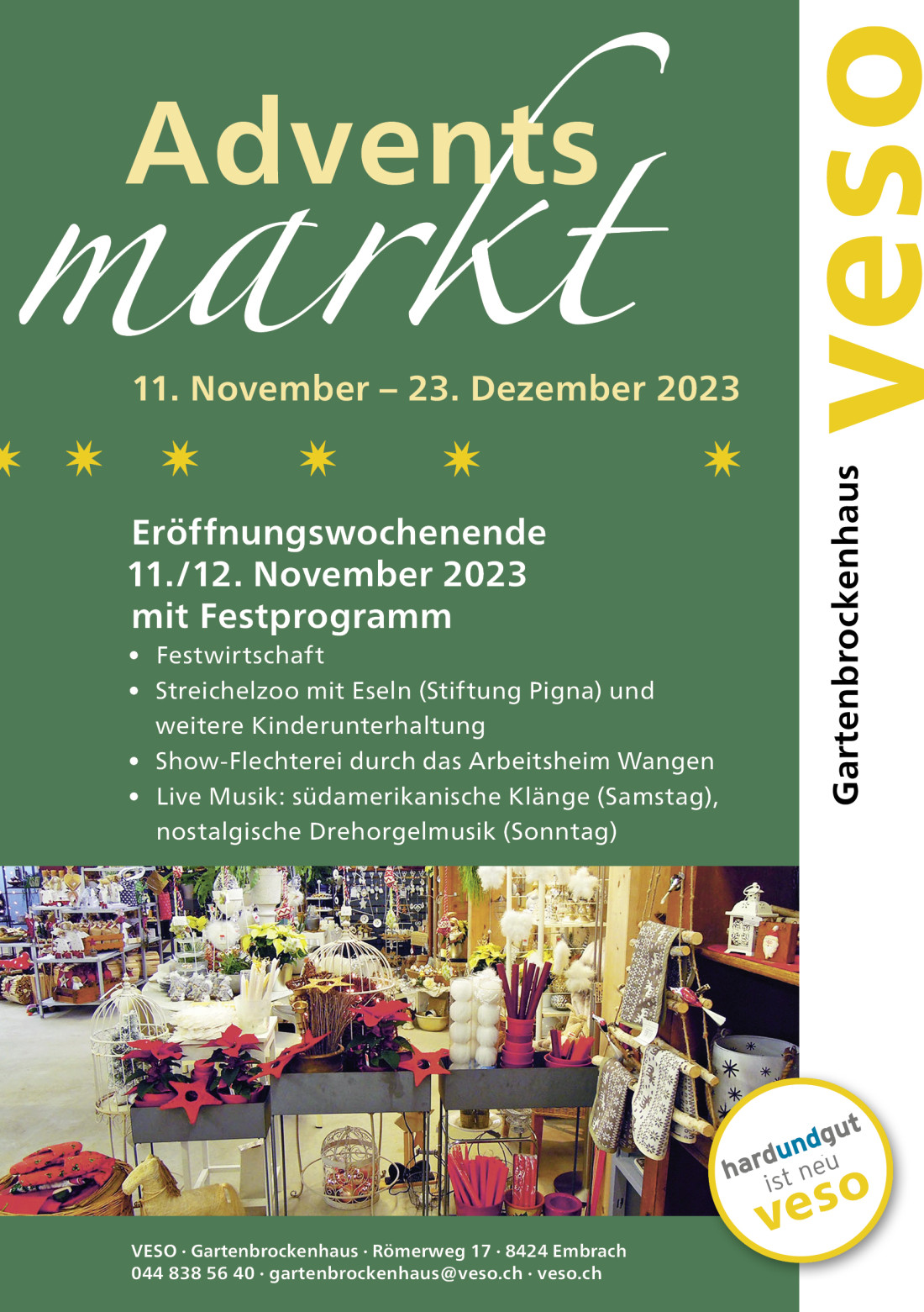 Titelblatt Flyer Adventsmarkt im VESO Gartenbrockenhaus 2023